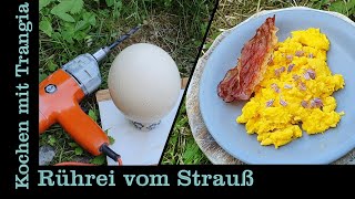 Draußen Kochen mit Trangia Rührei Eierspeise vom Straußenei Bushcraft Outdoor Camping Rezept [upl. by Adnal]