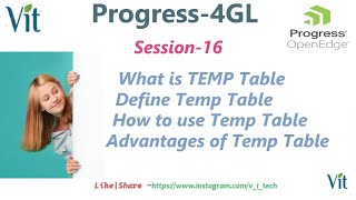 Progress 4GLSession16  vitechtalks6017 What is TEMP Table and Usage  VitechTalks [upl. by Aikyn377]