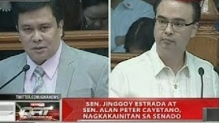 QRT Sen Jinggoy Estrada at Sen Alan Peter Cayetano nagkakainitan sa Senado [upl. by Alyakcim]