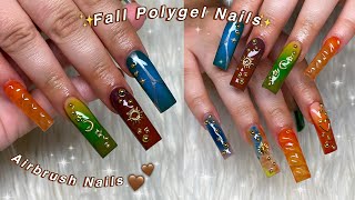 FALL POLYGEL NAILS✨ HOW TO AURA NAILS USING AIRBRUSH amp 3D NAIL ART FALL NAIL DESIGN  Nail Tutorial [upl. by Llerrahs14]