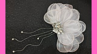 How To Make Organza Tissue Fabric Flower  Tissue Flower Making At Home [upl. by Sallee705]