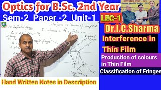 Interference in Thin Film for BSc 2nd year  Interference by Division of Amplitude for BSc 2nd [upl. by Nylednarb]