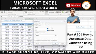 Part 20 How to Automate Data Validation using List in Urdu  Hindi MS Excel Intermediate Course [upl. by Halley]