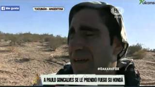 LAMENTABLE INCENDIO DE LA MOTO DEL PORTUGUÉS PAULO GONCALVES ETAPA 5 DAKAR 2014 [upl. by Earazed]