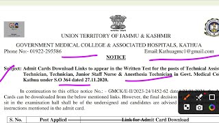 GMC Kathua Admit card download How to admit card  Rollno download full process  Exam centre [upl. by Aiela]