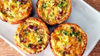 Easy Quiche Toast Cups  Ham Cheese amp Broccoli Mini Quiche Recipe [upl. by Lozano370]