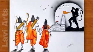 Shree Ram Sita Laxman drawing  Easy  Ram mandir drawing  Ram Navami drawing  Hanuman ji drawing [upl. by Mila]