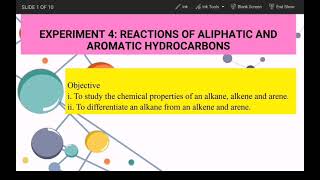 EXPERIMENT 4 REACTION OF ALIPHATIC AND AROMATIC HYDROCARBONS [upl. by Scribner579]