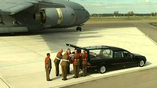 The bodies of six British troops killed in Afghanistan are flown back into RAF Brize Norton [upl. by Norraf]