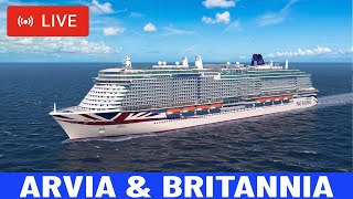 SHIPS TV  PampO Arvia amp Britannia Departing Port of Southampton Live Stream Cruise Ships Spotting [upl. by Ahsinrad]