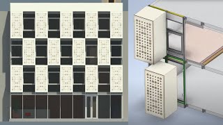 Façade installation of Stick curtain wall Schüco FWS 50 Animation in Inventor 2020 Architecture [upl. by Gone]