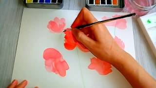 Coquelicots AquarellePoppies Watercolor tutorielPeinture spontanée🌸🎨 [upl. by Ayekat149]