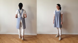 S to 3XL cross back apron with pockets sewing tutorial japanese no tie pinafore for women MIYA [upl. by Carree45]