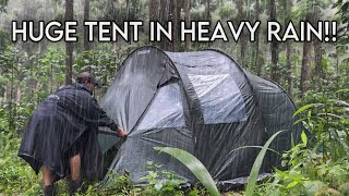 HUGE TENT IN HEAVY RAIN  CAMPING IN HEAVY RAIN WITH HUGE TENT [upl. by Shanahan]