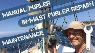 Manual Inmast Furling Repair and Maintenance on the Main Mast of an Amel Super Maramu [upl. by Brest]