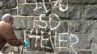 Taginator Graffiti Removal of Natural Stone Wall Demonstration [upl. by Russom]