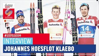 J Klaebo  quotCool to be World Championquot  Seefeld  Mens SP  FIS Nordic World Ski Championships [upl. by Delbert851]