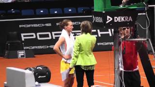 Dinah Pfizenmaier match ball amp winner interview vs Castano  Porsche Tennis Grand Prix 2013 [upl. by Aiciram]