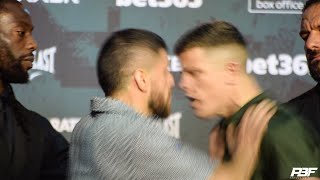 ANGRY FLORIAN MARKU SHOVES DYLAN MORAN AS TEMPERS FLARE AT FACE OFF [upl. by Eimareg915]