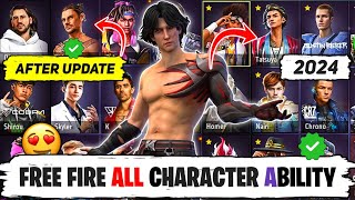 FREE FIRE ALL CHARACTER ABILITY  ALL CHARACTERS ABILITY IN FREE FIRE  FF ALL CHARACTERS ABILITIES [upl. by Notniuqal]