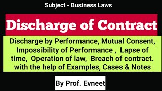 Discharge of Contract  Discharge of contract Indian Contract Act 1872  in Hindi  CA Foundation [upl. by Anaeed]