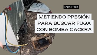 Metiendo presión a un refrigerador para buscar una fuga de gas con la bomba cacera [upl. by Elraet271]