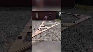 Gluing and nailing truss plywood gussets shorts trusses diy garagebuild construction [upl. by Nyrrek332]