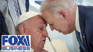 Pope Francis visibly uncomfortable in bizarre moment with Biden Liz MacDonald [upl. by Pinebrook]