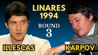 Miguel Illescas vs Anatoly Karpov  Linares 1994  Round 3 [upl. by Boatwright]