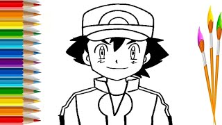 ash Ketchum Drawing  How To Draw ash ketchum frompokemon Drawing and Painting For Kids  Baby li [upl. by Allcot]