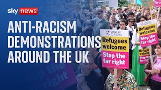 Antiracism demonstrations take place around the UK [upl. by Ardnasak]