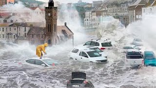 Waves like a Tsunami hit UK Storm Kathleen destroyed cars and homes World is Shocked [upl. by Eibocaj]