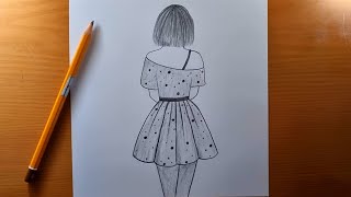 Comment dessiner une belle fille dessinant par derrière  Dessiner des filles facilement [upl. by Glynis239]