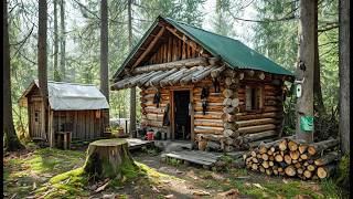 Living in the Wilderness Off Grid Build Log Cabin in the Woods [upl. by Eus]