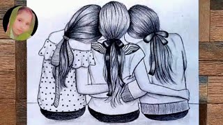 Best friend drawing  How to draw best friends  How to draw friends drawing  Friendship drawing [upl. by Ferren627]