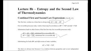 Lecture 8b Entropy and Second Law of Thermodynamics Ideal Gas [upl. by Farris]