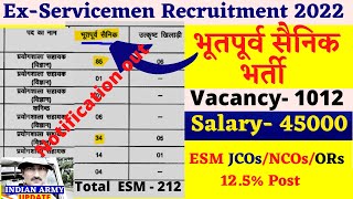 भूतपूर्व सैनिक भर्ती  ex servicemen job  ex servicemen Recruitment 2022  new job vacancies 2022 [upl. by Acirret429]