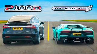 Lamborghini Aventador vs Tesla Model X  DRAG amp ROLLING RACE  Can an EV SUV beat a supercar [upl. by Ariet]