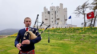 Piper Calan Daniels playing outside the renovated Braemar Castle in Deeside Scotland May 2024 [upl. by Giffer448]