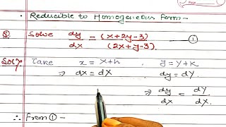 Equation reducible to homogeneous form in hindi  example 1  Differential Equation [upl. by Atirres]