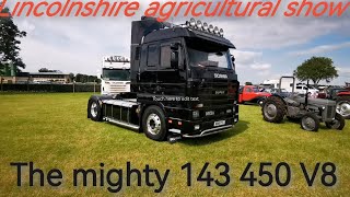 Scania S580 V8 Lincolnshire show European trucking europeantrucks v8scania farming seeddrills [upl. by Noiztneb]