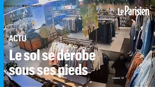 Chine  le sol d’un magasin s’effondre sous les pieds d’une cliente [upl. by Annadal]