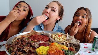 Eating Ethiopian Food with Osh and Akela 먹방 Mukbang My First Youtube Collab [upl. by Aroel]