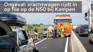 Vrachtwagen rijdt in op file op de N50 bij Kampen  ©StefanVerkerknl [upl. by Enitsahc]