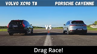 2024 Volvo XC90 T8 Recharge 455hp vs 2024 Porsche Cayenne EHybrid 470hp  Drag Race  4K [upl. by Nerrot]