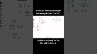 One Sided Continuity amp Calculus Tutorials mathwithprofessorv calculusvideos continuity [upl. by Strohbehn101]