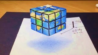 Drawing 3D Earth in cube Anamorphic illusion with Technique [upl. by Celie]