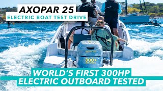 World first 300hp electric outboard motor tested  Evoy Storm 300 powered Axopar 25 sea trial  MBY [upl. by Winthorpe]