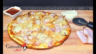 Pizza la Tigaie cu Bacon si Ciuperci  Reteta Rapida [upl. by Eehtomit]