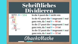 Schriftliches Dividieren  ganz einfach erklärt  Klasse 4 und Klasse 5  ObachtMathe [upl. by Aivatnahs713]